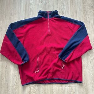Vintage Red & Navy Colorblock Quarter-Zip Fleece Pullover
